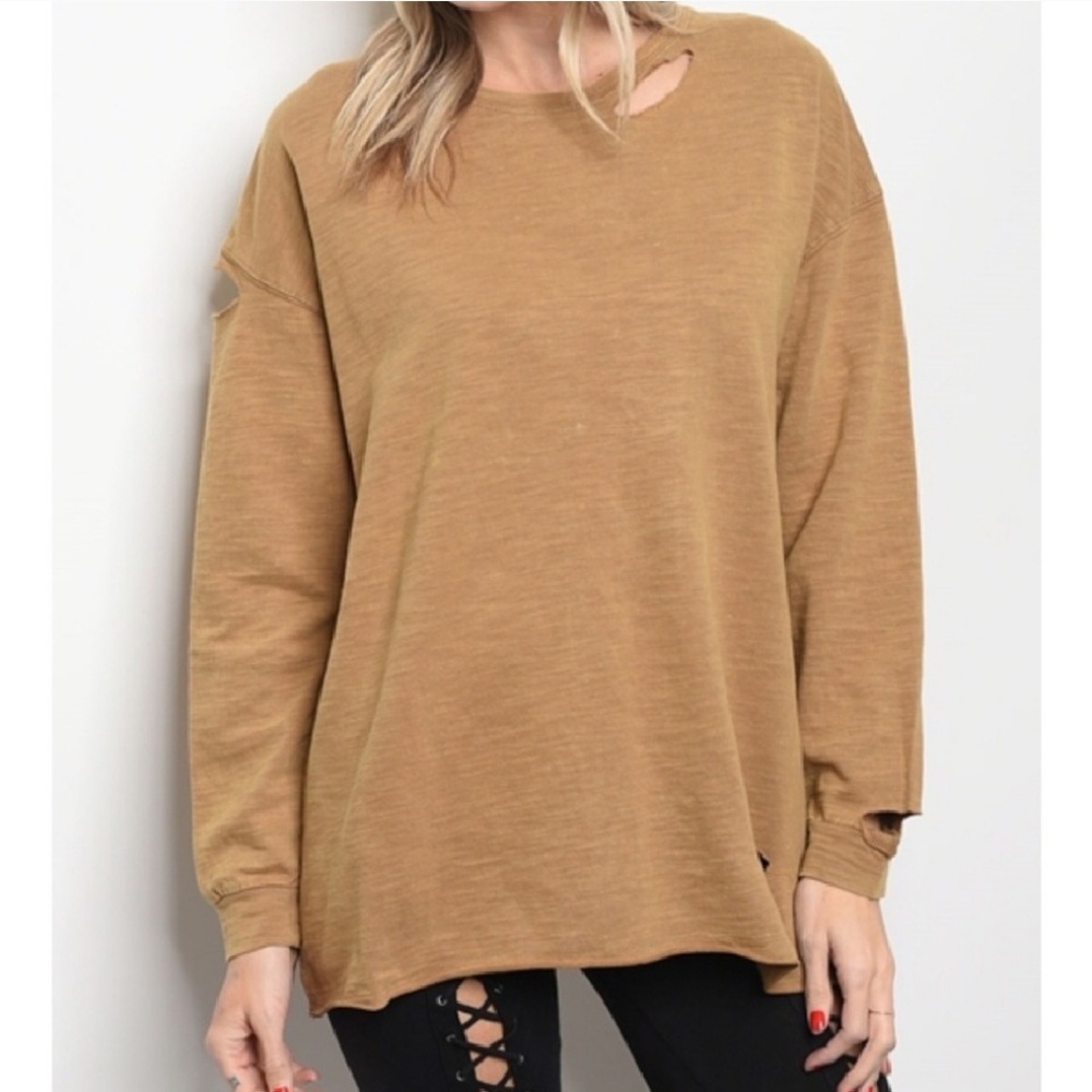 Lightweight Distressed Boyfriend Style Sweatshirt